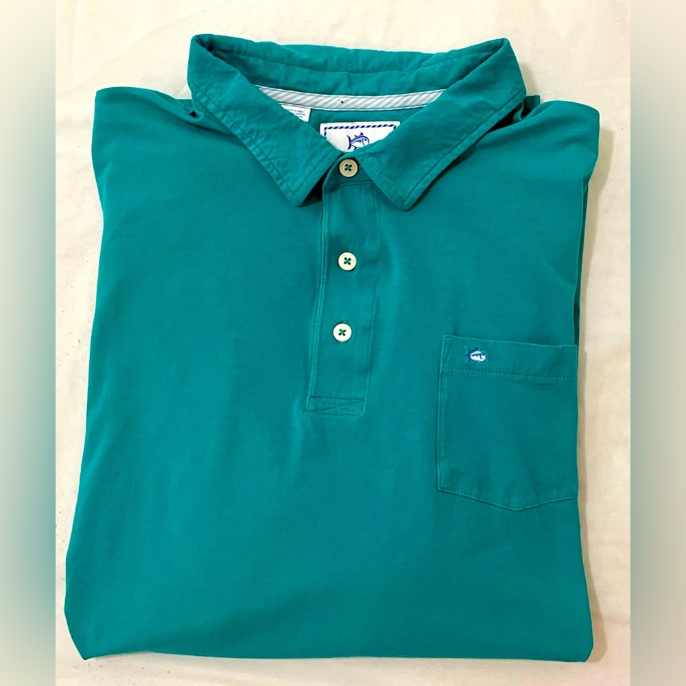 Southern Tide BOYS Teal Short Sleeve Polo Shirt Size XL TPC Golf Logo